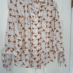 41 Hawthorn White and Orange Bird Print Blouse